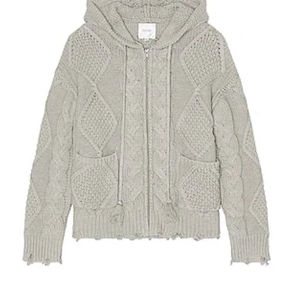 Found Revolve Gray Cable-Knit Hooded Zip Up Sweater Large